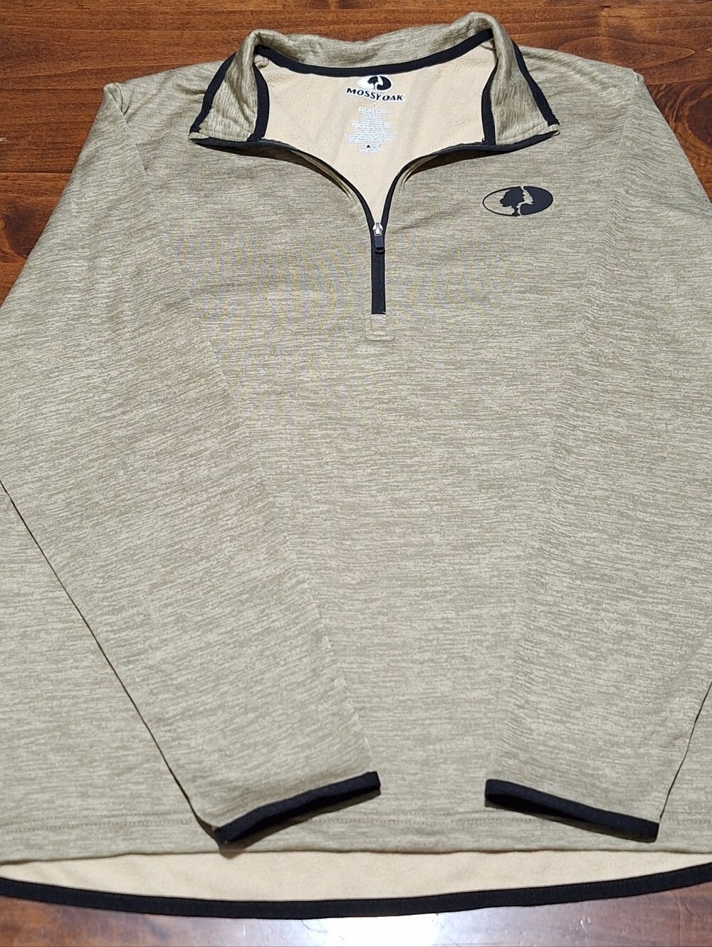 Mossy Oak Men's Heather Tan Half-Zip Pullover with Black Trim